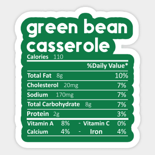 Green Bean Casserole Nutrition Facts Sticker